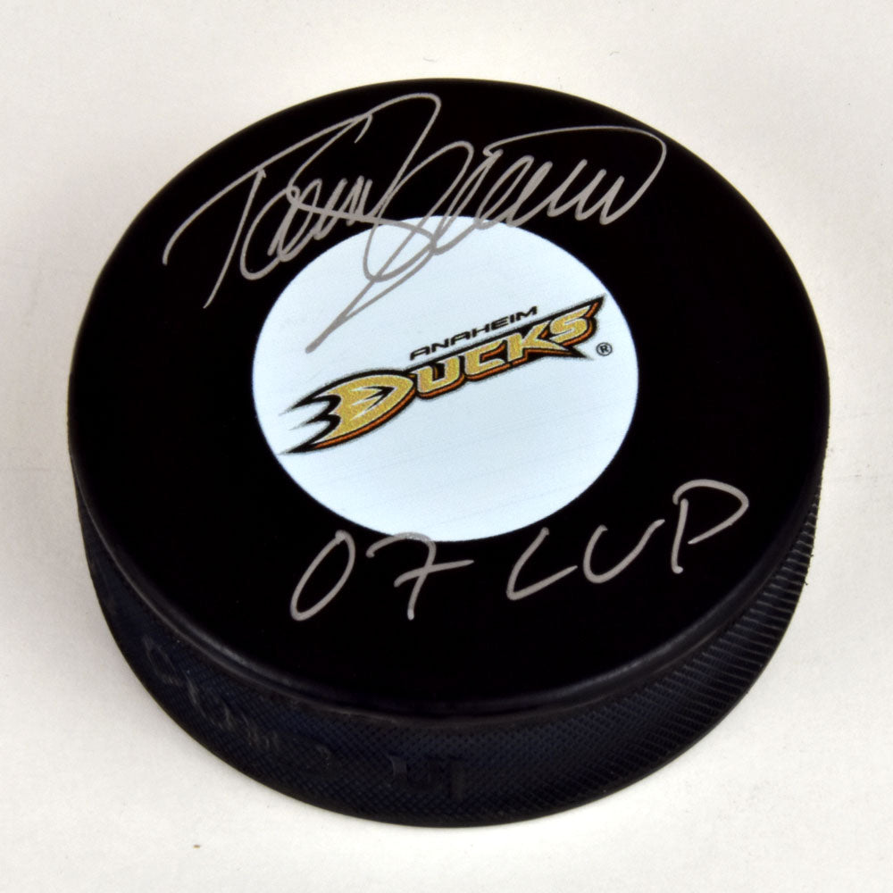 Teemu Selanne Anaheim Ducks Autographed Hockey Puck with 07 Cup Note | AJ Sports.