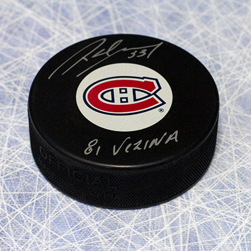 Richard Sevigny Montreal Canadiens Autographed Hockey Puck with 81 Vezina Note | AJ Sports.