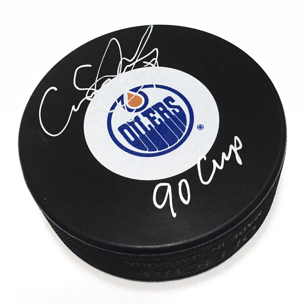 Craig Simpson Edmonton Oilers Signed Autograph Model Hockey Puck | AJ Sports.