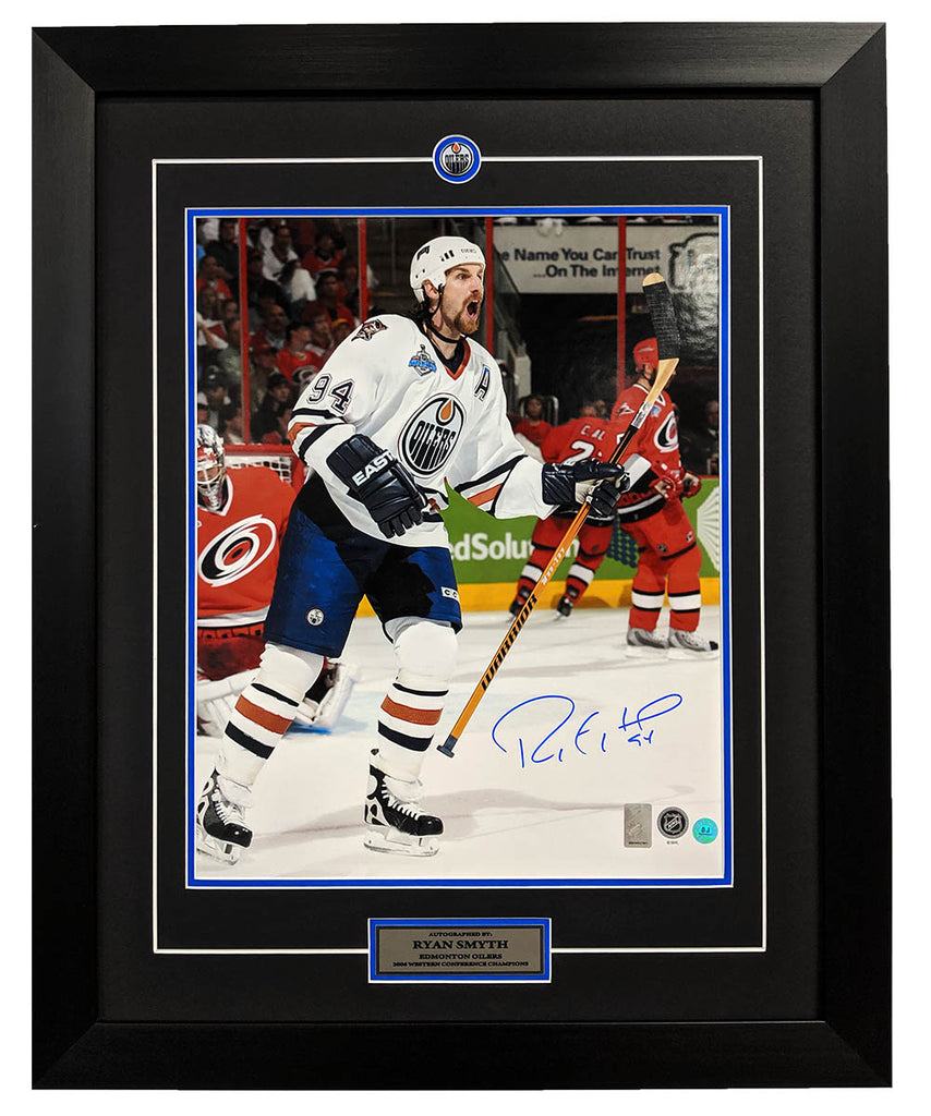 Ryan Smyth Edmonton Oilers Signed 2006 Cup Finals Goal Celebration 26x32 Frame | AJ Sports.