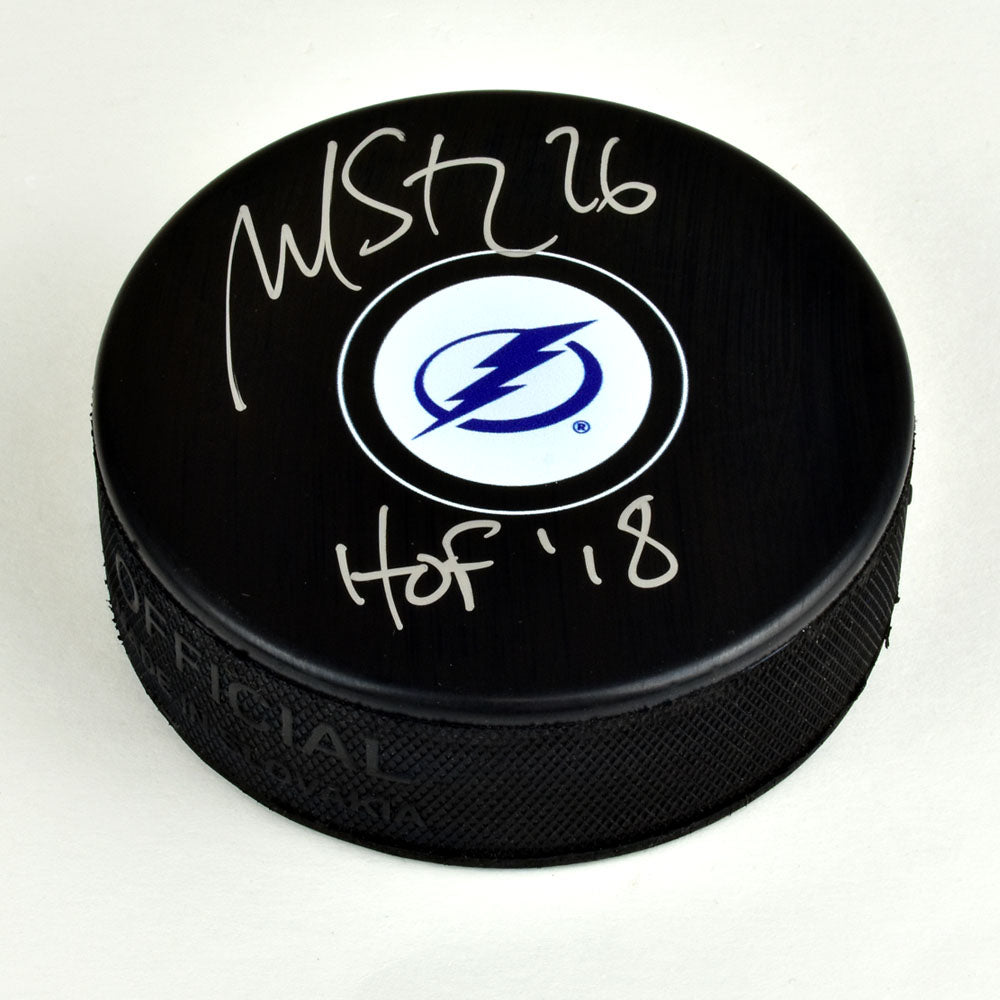 Martin St Louis Tampa Bay Lightning Autographed Hockey Puck with HOF Note | AJ Sports.