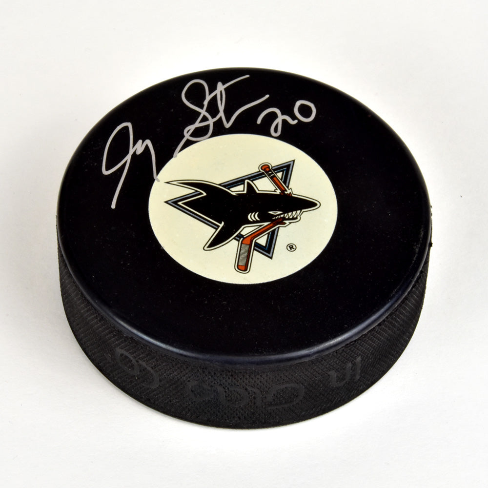 Gary Suter San Jose Sharks Autographed Vintage Logo Hockey Puck | AJ Sports.
