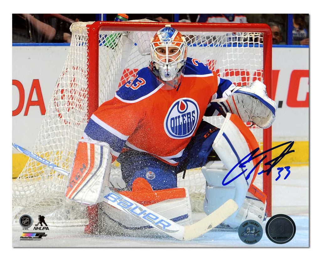 Cam Talbot Edmonton Oilers Signed Holding The Post 8x10 Photo | AJ Sports.