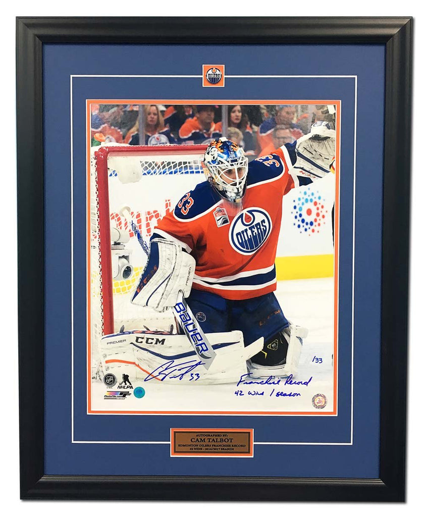 Cam Talbot Edmonton Oilers Signed & Inscribed 42 Wins Record 26x32 Frame #/33 | AJ Sports.