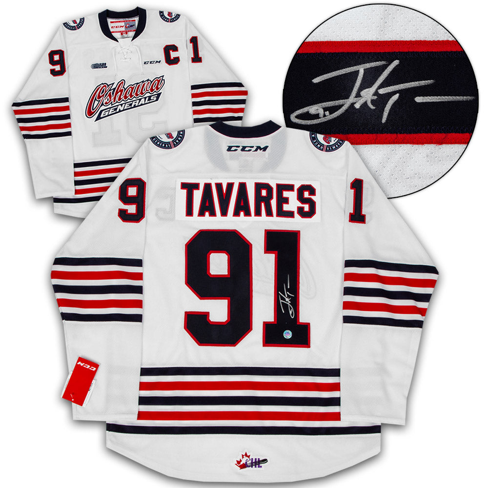 John Tavares Oshawa Generals Signed White CHL Hockey Jersey | AJ Sports.