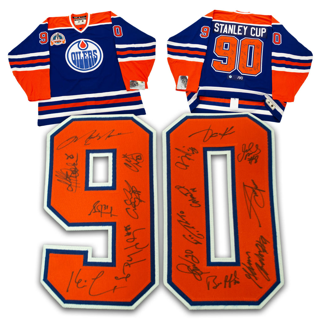 1990 Edmonton Oilers 16 Player Team Signed Stanley Cup Vintage Jersey /90 | AJ Sports.