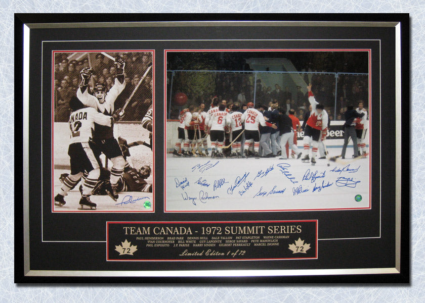 1972 Summit Series Team Canada Victory Team Signed by 16 Players 28x40 Frame /72 | AJ Sports.