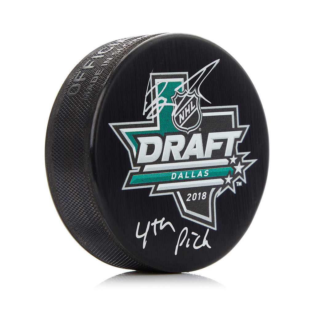 Brady Tkachuk Signed 2018 NHL Entry Draft Puck with 4th Pick Note | AJ Sports.