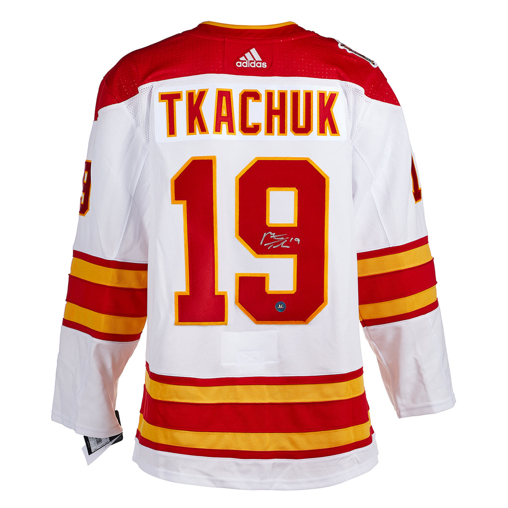 Matthew Tkachuk Calgary Flames Signed White Heritage Adidas Jersey | AJ Sports.
