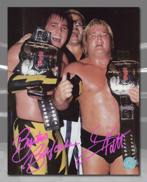 Greg Valentine & Brutus Beefcake WWE Dual Signed Dream team Tag Team 8x10 Photo | AJ Sports.