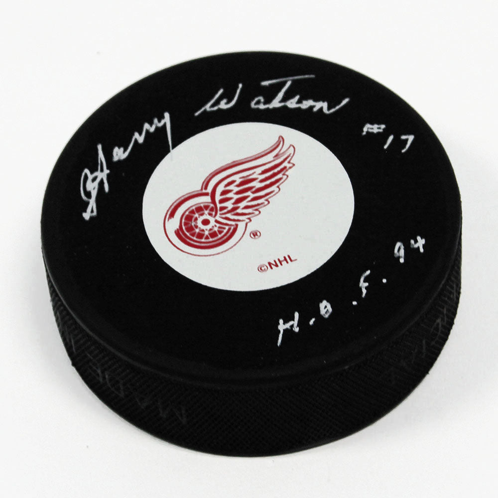 Harry Watson Detroit Red Wings Signed Hockey Puck with HOF Note | AJ Sports.