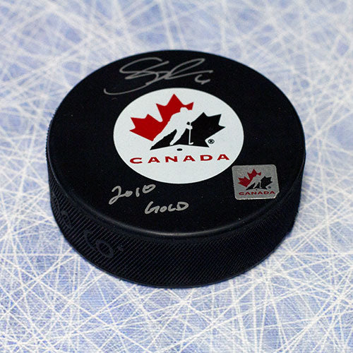 Shea Weber Team Canada Signed Olympic Hockey Puck with 2010 Gold Note | AJ Sports.