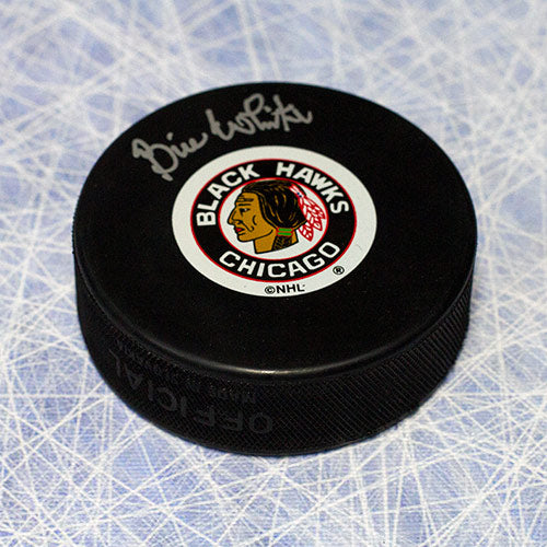 Bill White Chicago Blackhawks Autographed Original Six Logo Hockey Puck | AJ Sports.