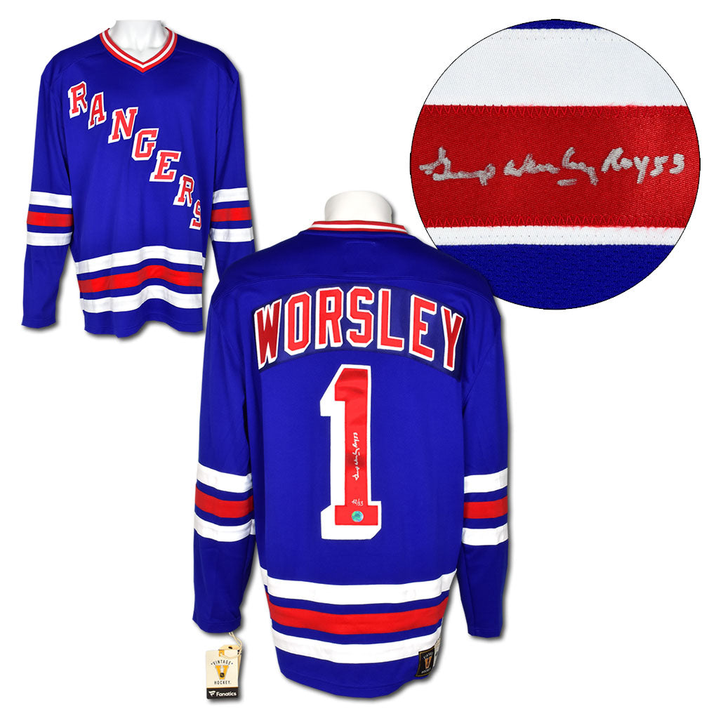 Gump Worsley NY Rangers Signed Scripted Rookie Fanatics Jersey Limited /53 | AJ Sports.