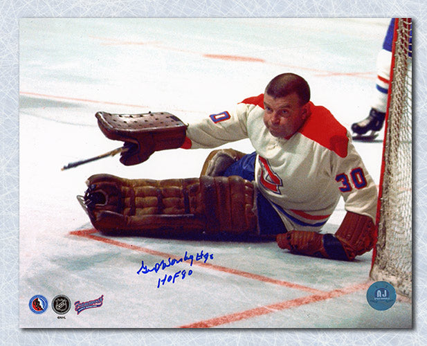 Gump Worsley Montreal Canadiens Autographed On Ice Action 8x10 Photo | AJ Sports.