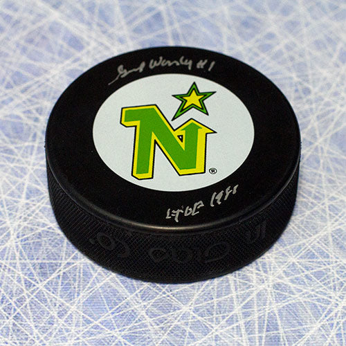 Gump Worsley Minnesota North Stars Signed Puck with HOF Note | AJ Sports.