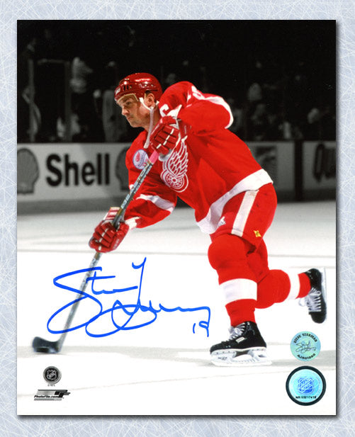 Steve Yzerman Detroit Red Wings Autographed 16 x 20 Jersey Retirement Night Photograph with Last to Wear #19 Inscription