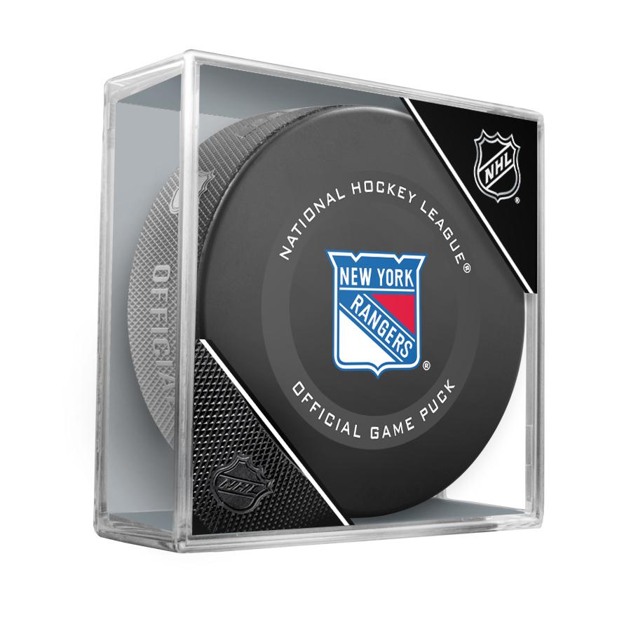 New York Rangers Official NHL Game Model Puck In Display Case | AJ Sports.