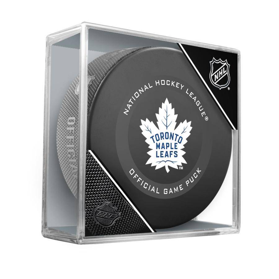 Toronto Maple Leafs Official NHL Game Model Puck In Display Case | AJ Sports.