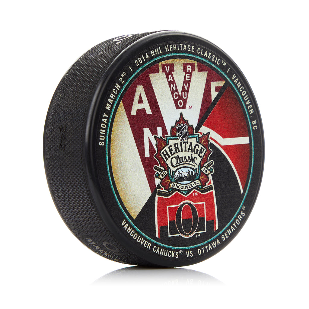 2014 Heritage Classic Ottawa Faceoff Canucks vs Senators Souvenir Hockey Puck | AJ Sports.