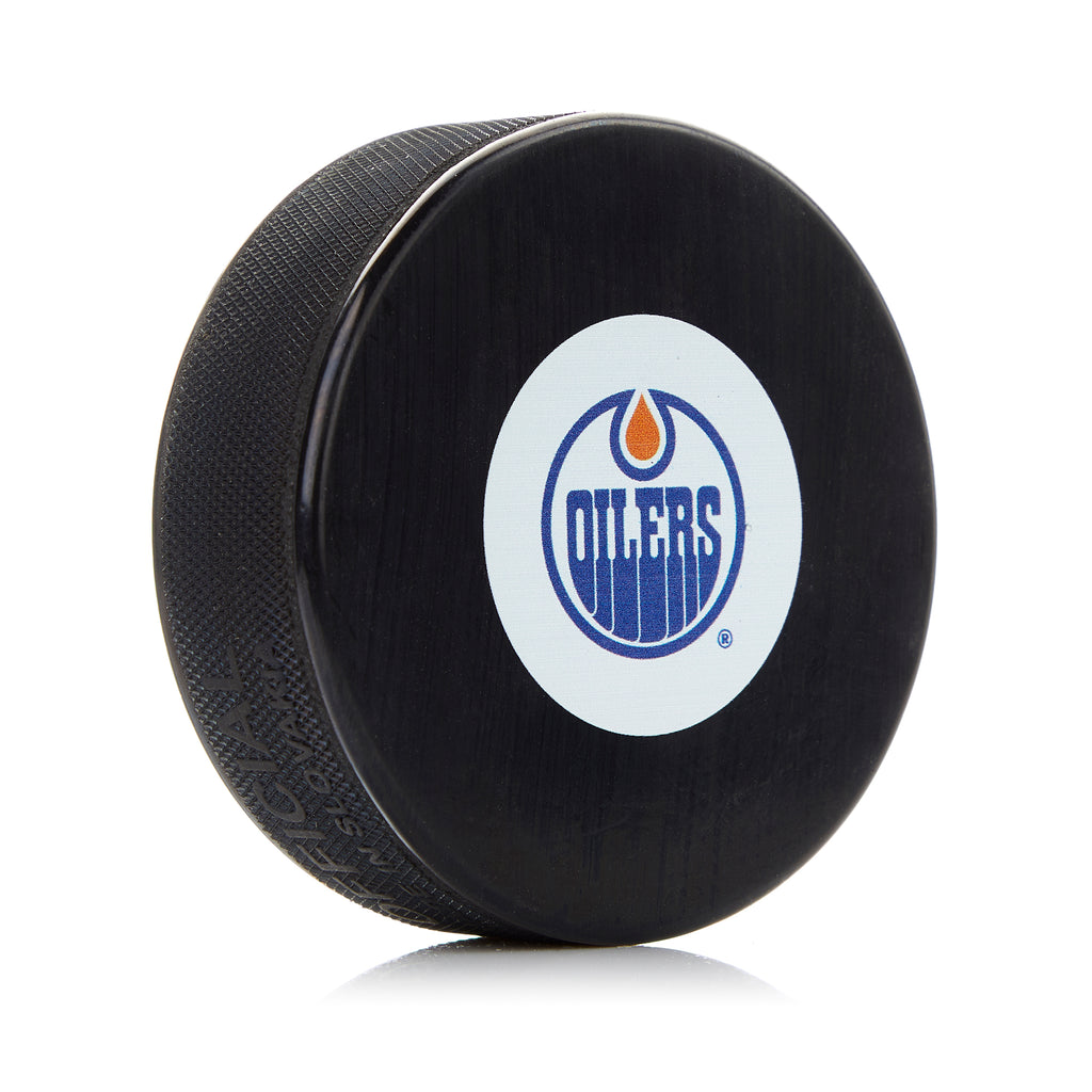 Edmonton Oilers Small Logo Souvenir Hockey Puck | AJ Sports.