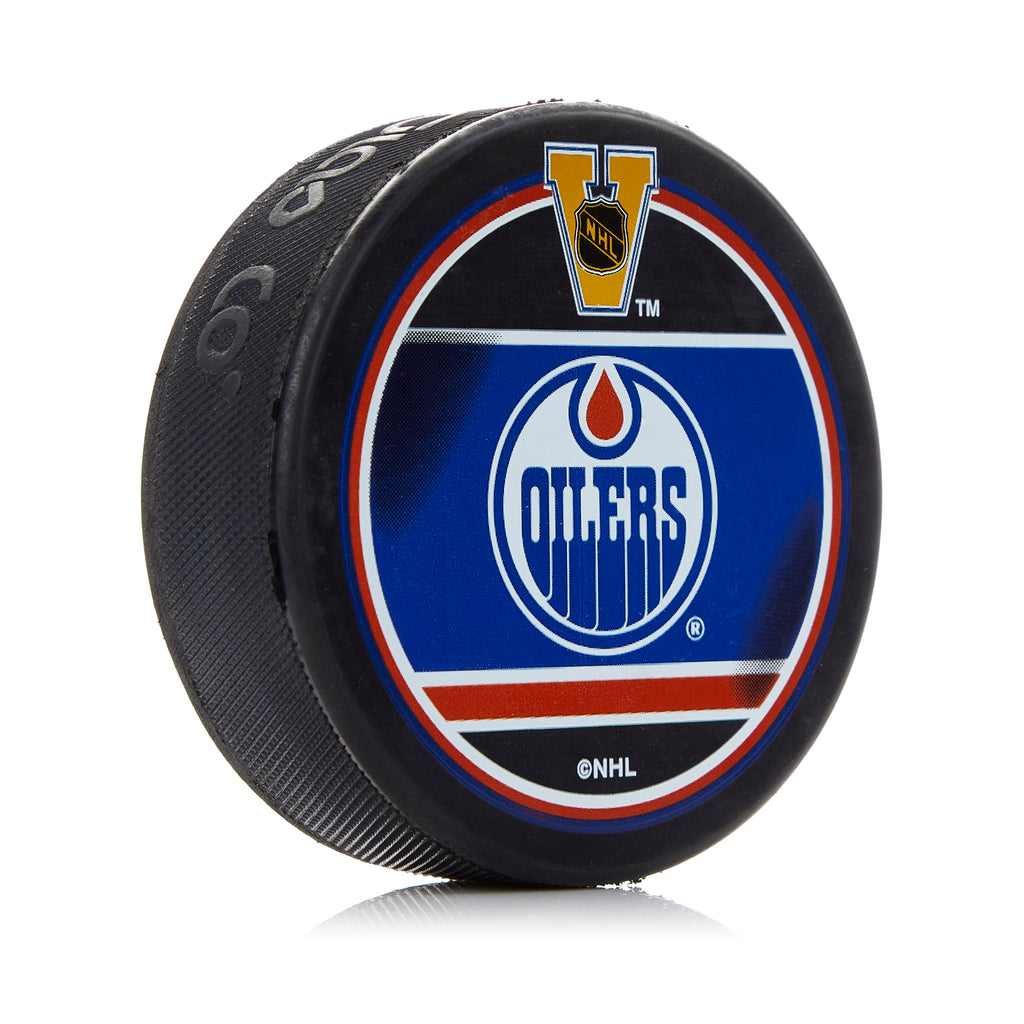 Edmonton Oilers Vintage Designed Logo Souvenir Hockey Puck | AJ Sports.