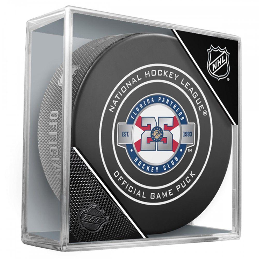 Florida Panthers 25th Anniversary Official NHL Game Model Puck In Display Case | AJ Sports.