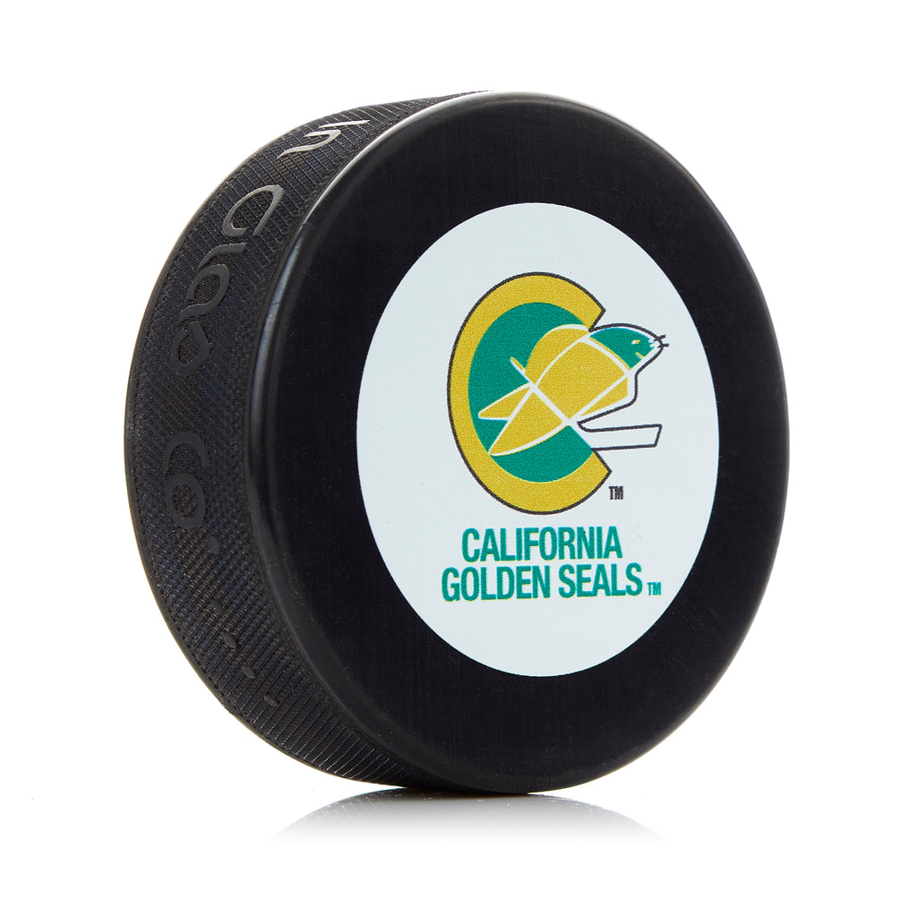 California Golden Seals Large Logo Autograph Model & Name Souvenir Hockey Puck | AJ Sports.