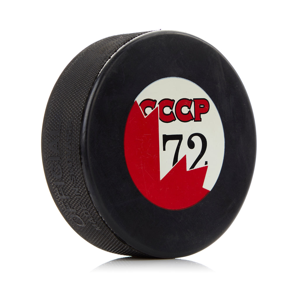 1972 Summit Series Canada CCCP Split Logo Souvenir Hockey Puck | AJ Sports.