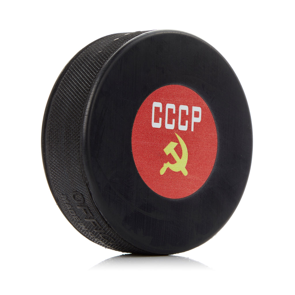 CCCP Hammer & Sickle Small Logo Souvenir Hockey Puck | AJ Sports.