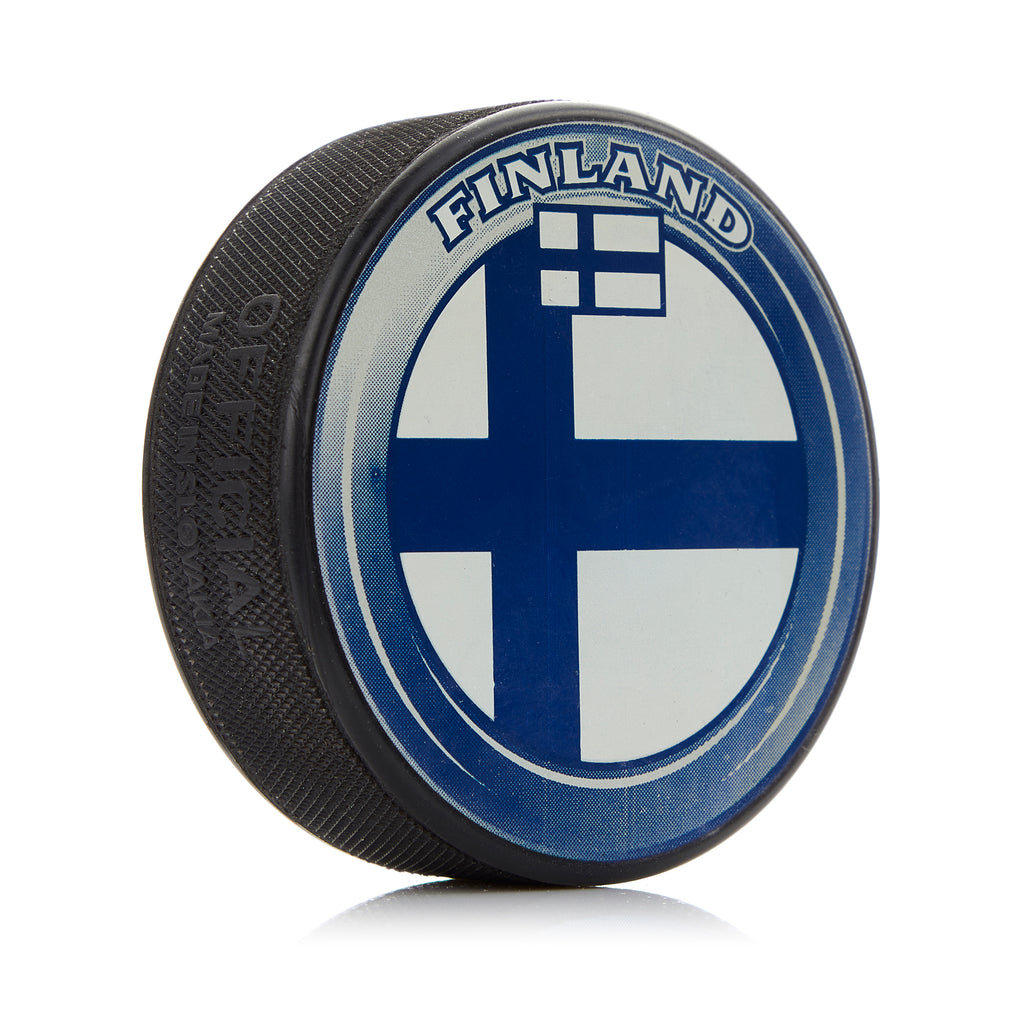 Finland Flag Designed Souvenir Hockey Puck | AJ Sports.